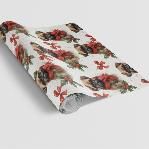 Christmas Puppy Wrapping Paper, Brussels Griffon Gift Wrap, Festive Santa Dog Gift Wrap Roll