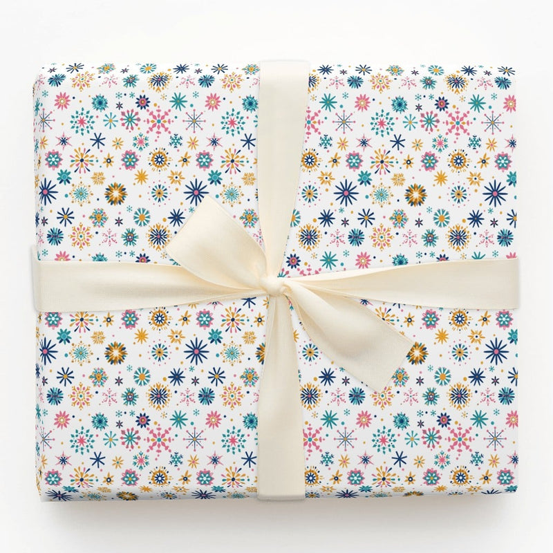Retro Starburst Gift Wrap Paper, Mid Century Modern Snowflake Wrapping Paper, Vintage Mod Christmas Wrapping Paper Roll Holiday Gift Wrap