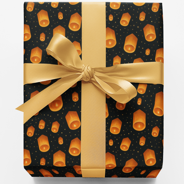 Celestial Night Sky Gift Wrap, Floating Lanterns Wrapping Paper, Magical Lantern Christmas Wrapping Paper, Birthday Present W