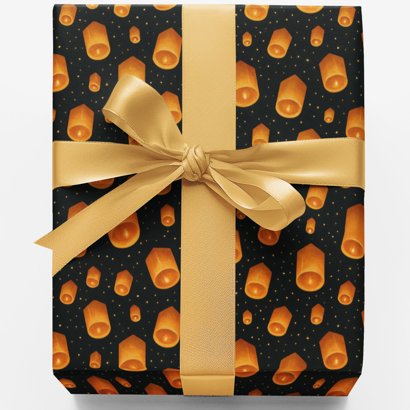 Celestial Night Sky Gift Wrap, Floating Lanterns Wrapping Paper, Magical Lantern Christmas Wrapping Paper, Birthday Present Wrapping Paper