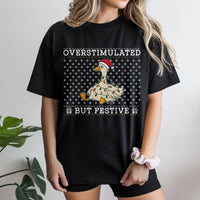 Humorous Christmas Goose Shirt, Overstimulated but Festive Goose T-Shirt, Silly Holiday Goose Graphic Tee, Adorable Animal Xmas T-shirt Present