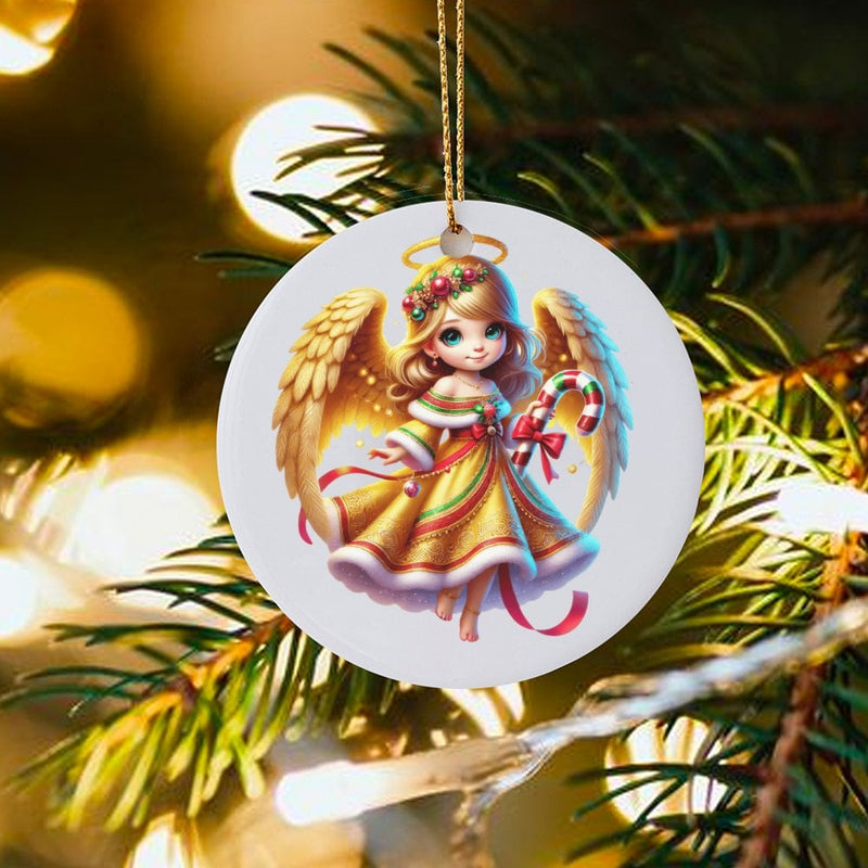 Candy Cane Holiday Ceramic Ornament, Adorable Angel Christmas Ornament, Sweet Fairy Tree Ornament, Festive Xmas Keepsake, Holiday Present for Kids