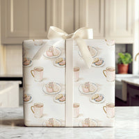 Pink Mug Cookie Gift Wrap, Watercolor Hot Cocoa Wrapping Paper, Holiday Sweets Wrapping Paper, Adorable Baker Christmas Wrapping Paper
