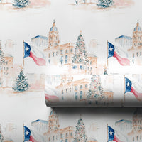 Watercolor State Capitol Holiday Gift Wrap, Texas Flag Christmas Wrapping Paper, Lone Star State Wrapping Paper Roll, Southern Present Wrap