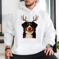 Aussie Reindeer Dog Sweatshirt, Australian Shepherd Christmas Hoodie, Humorous Xmas Dog Lover Pullover, Holiday Dog Owner Hooded Sweatshirt