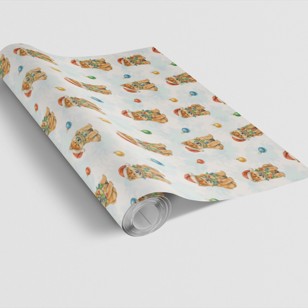 Dog with Holiday Lights Wrapping Paper, Shiba Inu Christmas Wrapping Paper, Festive Puppy Gift Wrapping Paper, Dog Lover Pres