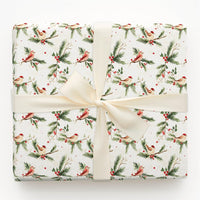 Watercolor Santa Hat Bird Holiday Gift Wrap, Winter Birds Christmas Wrapping Paper, Pine and Holly Wrapping Paper, Festive Holiday Gift Wrap