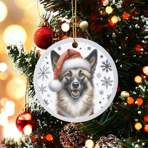 Santa Hat Dog Ceramic Ornament, Norwegian Elkhound Christmas Ornament, Holiday Tree Keepsake Ornament, Present for Elkhound L