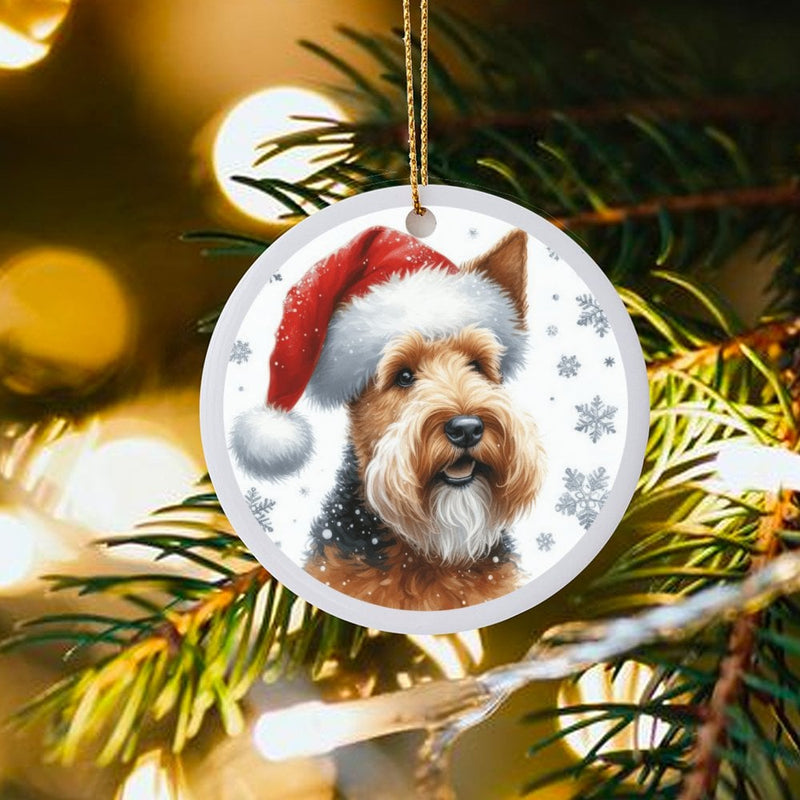 Santa Hat Terrier Ceramic Ornament, Airedale Terrier Christmas Ornament, Dog Breed Holiday Keepsake Ornament, Pet Lover Tree Decor