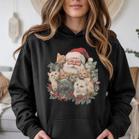 Retro Christmas Cat Hoodie, Santa Claus with Kittens Hoodie, Holiday Kitten Graphic Hoodie, Comfy Cat Lover Pullover, Winter Xmas Present