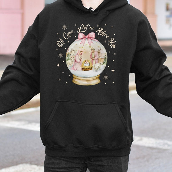 Nativity Scene Christmas Sweatshirt, Oh Come Let Us Adore Him Hoodie, Christian Holiday Pullover, Faith Hooded Sweatshirt, Re