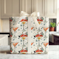 Cheerful Christmas Cocktail Gift Wrap, Humorous Santa Martini Wrapping Paper, Humorous Holiday Wrapping Paper, Secret Santa Gift Wrap Roll