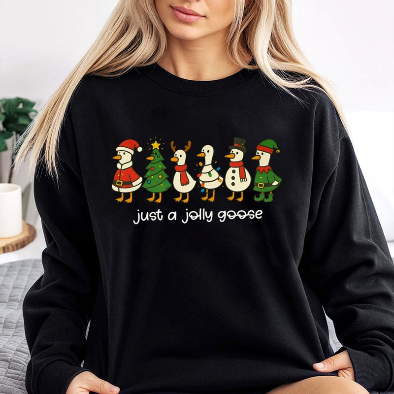 Silly Duck Holiday Sweater, Jolly Goose Christmas Sweatshirt, Humorous Animal Graphic Crewneck, Adorable Winter Season Pullover Present