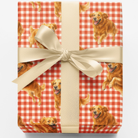 Adorable Dog Gingham Gift Wrap, Golden Retriever Wrapping Paper, Puppy Lover Birthday Wrapping Paper, Christmas Dog Wrapping Paper