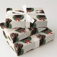 Dog Holiday Wreath Gift Wrap, Chocolate Labrador Christmas Wrapping Paper, Adorable Lab Puppy Christmas Wrapping Paper, Dog Lover Holiday Wrap