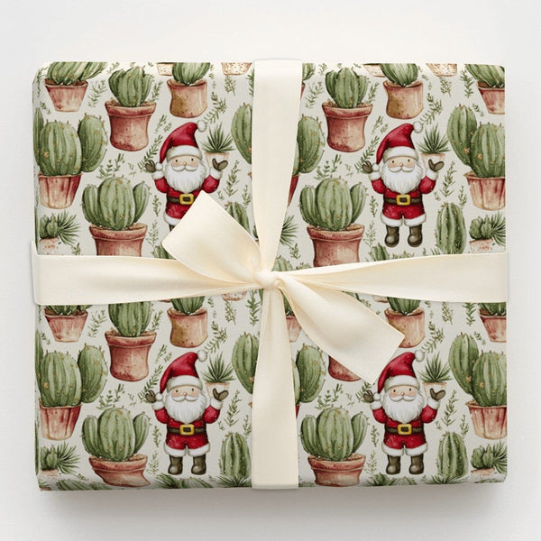 Desert Holiday Gift Wrap, Santa Cactus Christmas Wrapping Paper, Watercolor Succulent Present Paper, Festive Christmas Presen