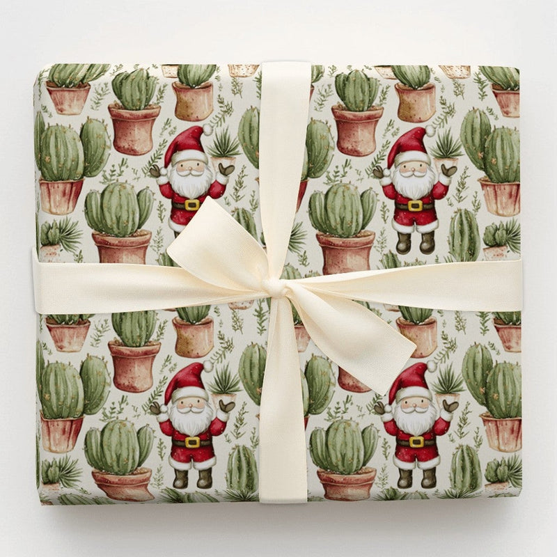Desert Holiday Gift Wrap, Santa Cactus Christmas Wrapping Paper, Watercolor Succulent Present Paper, Festive Christmas Present Wrap Roll