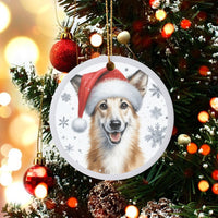 Collie Dog Holiday Ornament, Collie Dog Santa Hat Christmas Ornament, Ceramic Collie Tree Ornament, Dog Lover Pet Keepsake, Xmas Present