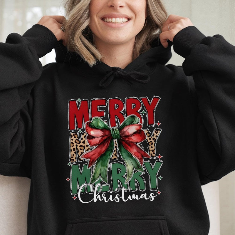 Coquette Leopard Bow Sweatshirt, Merry Christmas Hoodie, Adorable Xmas Holiday Graphic Pullover, Preppy Winter Present for Women Teens