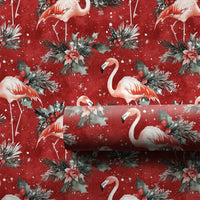Tropical Red Holiday Gift Wrap, Christmas Flamingo Wrapping Paper, Snowy Flamingo Wrapping Paper, Winter Holly Gift Wrap, Adorable Gift Wrap