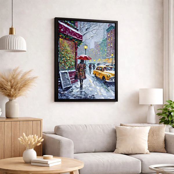 Snowy New York City Canvas Print, NYC Christmas Canvas Wall Art, Winter NYC Street Canvas Decor, Festive Cityscape Wall Art, 