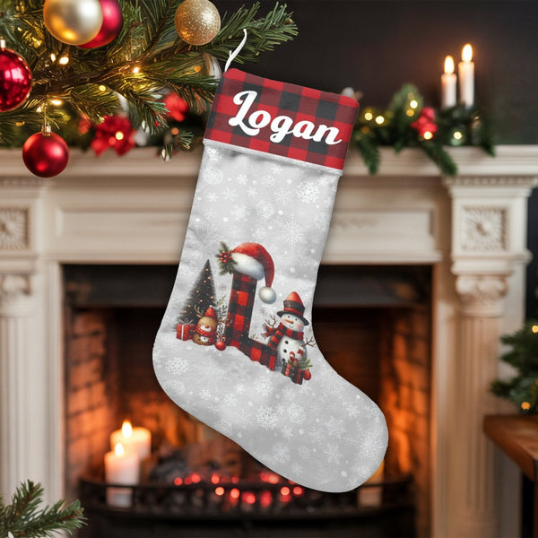 Initial Holiday Stocking, Monogram Letter L Christmas Stocking, Personalized Christmas Stocking, Custom Name Stocking