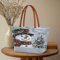 Cardinal Chickadee Holiday Tote Bag, Christmas Snowman Tote Bag, Winter Festive Bird Tote Bag, Adorable Xmas Shoulder Bag, Holiday Present for Her