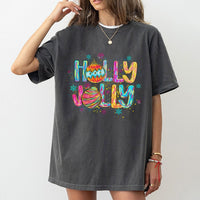 Retro Colorful Holiday Ornament Graphic Tee, Holly Jolly Christmas T-Shirt, Vintage Xmas Tree T-Shirt, Merry Christmas Graphic Top
