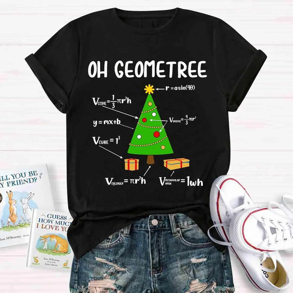 Humorous Geometry Pun Xmas Tree Shirt, Oh Geometree Math Christmas T-Shirt, Math Teacher Holiday Tee, Student Math Humor Shir