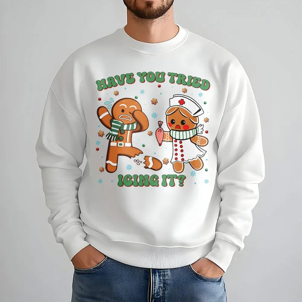 Gingerbread Nurse Christmas Sweatshirt, Have You Tried Icing It Nurse Sweatshirt, Humorous RN Holiday Crewneck, Medical Nurse
