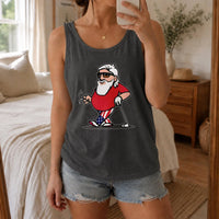 Humorous Cool Santa Golf Tank Top, Golfing Santa in Sunglasses Tank Top, Christmas in July Holiday Graphic Sleeveless Shirt, Golfer Present