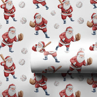 Sports Christmas Gift Wrap, Baseball Santa Wrapping Paper, Watercolor Santa Baseball Wrapping Paper, Holiday Sports Fan Gift Wrapping Paper