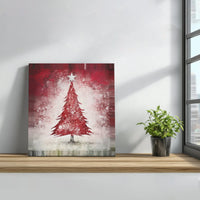 Rustic Snowy Winter Canvas Print, Red Christmas Tree Canvas Wall Art, Holiday Tree Painting, Festive Square Canvas Home Decor Present