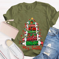 Custom Name Christmas Tree Shirt, Personalized Christmas Tree T-Shirt, Colored Pencil Christmas Tree Tee, Holiday Teacher Xmas Shirt