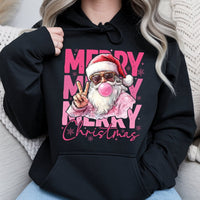 Humorous Bubble Gum Santa Hoodie, Retro Santa Hoodie, Cool Christmas Sunglasses Sweatshirt, Holiday Graphic Hooded Pullover, Xmas Present for Men
