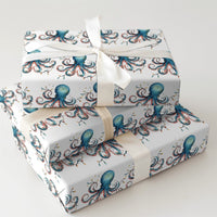 Coastal Christmas Gift Wrap, Watercolor Octopus Wrapping Paper, Ocean Holiday Wrapping Paper, Sea Life Gift Wrap, Holiday Present Roll