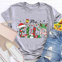 Custom Name Holiday Lights Tee, Personalized Christmas Snowman T-Shirt, Adorable Winter Xmas Shirt, Matching Family Christmas Tee Shirt Present
