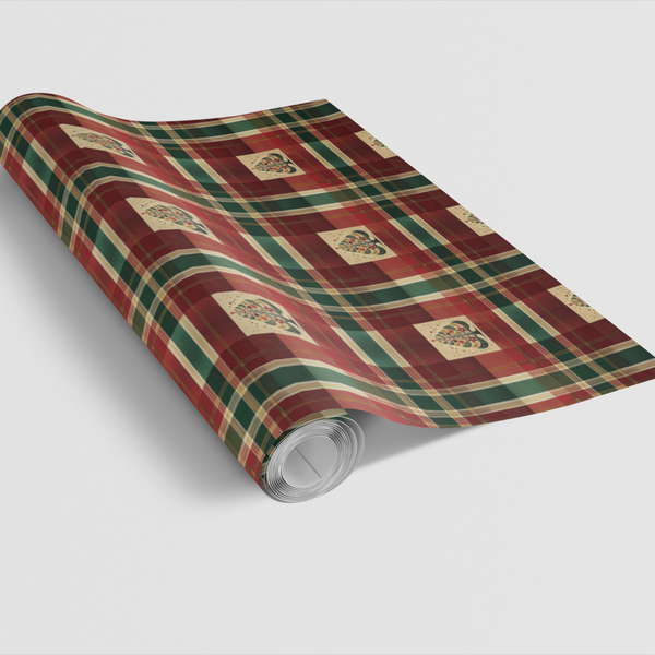 Vintage Tartan Gift Wrap, Christmas Tree Wrapping Paper, Holiday Plaid Tree Wrapping Paper, Winter Forest Gift Wrap