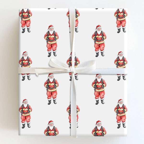 Watercolor First Responder Christmas Gift Wrap, Firefighter Santa Wrapping Paper, Fireman Santa Gift Wrapping Paper, Holiday 