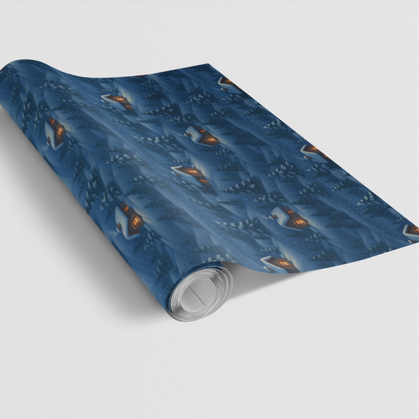 Snowy Forest Gift Wrap, Winter Cabin Wrapping Paper, Christmas Cabin Wrapping Paper, Holiday Gift Wrap Paper, Winter Present 