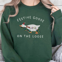 Humorous Festive Holiday Crewneck, Goose on the Loose Christmas Sweatshirt, Retro Xmas Graphic Sweater, Ugly Christmas Sweatshirt Present