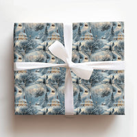 Snowy Village Holiday Gift Wrap, Horse Drawn Sleigh Christmas Wrapping Paper, Twilight Winter Wrapping Paper, Rustic Holiday Gift Wrap Roll