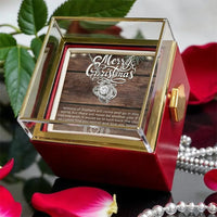 Merry Christmas Message Card Pendant, Love Knot Necklace for Mom, CZ Crystal Jewelry, Gold Finish Necklace