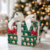 Green Sports Shelf Gift Wrap, Santa Baseball Christmas Wrapping Paper, Holiday Baseball Wrapping Paper, Fan Xmas Present Wrapping Paper