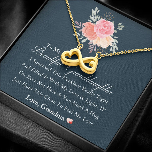 14k White Gold Finish Heart Necklace, Infinity Heart Necklace for Granddaughter, Message Card Jewelry, Birthday Christmas Pre