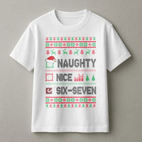 Humorous Brainrot Meme Christmas Shirt, Naughty Nice Six Seven T-Shirt, Viral Holiday Graphic Tee, Retro Xmas Party T-Shirt, Present for Friend