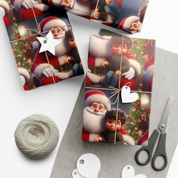 Christmas Holding Child Gift Wrap, Santa Claus Wrapping Paper, Vintage Santa Claus Wrapping Paper, Festive Holiday Present Gi