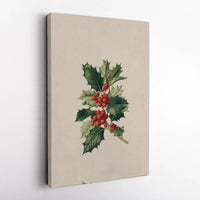 Vintage Red Berries Botanical Print, Holly Branch Canvas Wall Art, Winter Botanical Canvas, Holiday Home Decor Canvas, Christmas Art Present