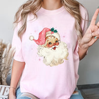 Vintage Christmas Aesthetic Shirt, Retro Pink Santa T-Shirt, Adorable Holiday Santa Graphic Tee, Girly Xmas T-Shirt, Pastel Winter Holiday Tee