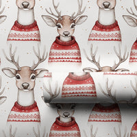 Watercolor Reindeer Christmas Wrapping Paper, Nordic Sweater Deer Wrapping Paper, Adorable Animal Holiday Gift Wrap, Winter Xmas Wrapping Paper